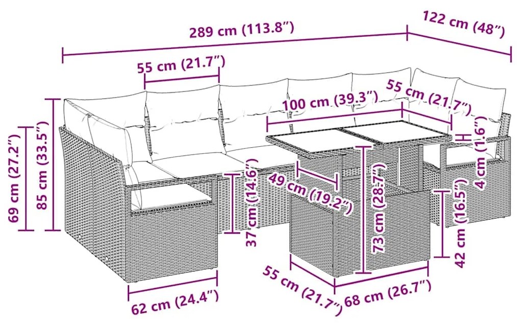Sofá de Jardim Modular de 8 Peças com Almofadas Cinza Claro