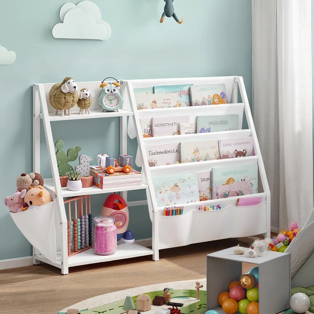 Estante infantil para brinquedos e livros, 108,5 x 30 x 75 cm, branca