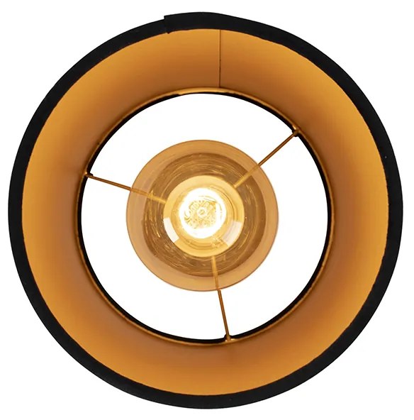 Candeeiro de teto com abajur em veludo preto e dourado 20 cm - Combi Preto Clássico / Antigo