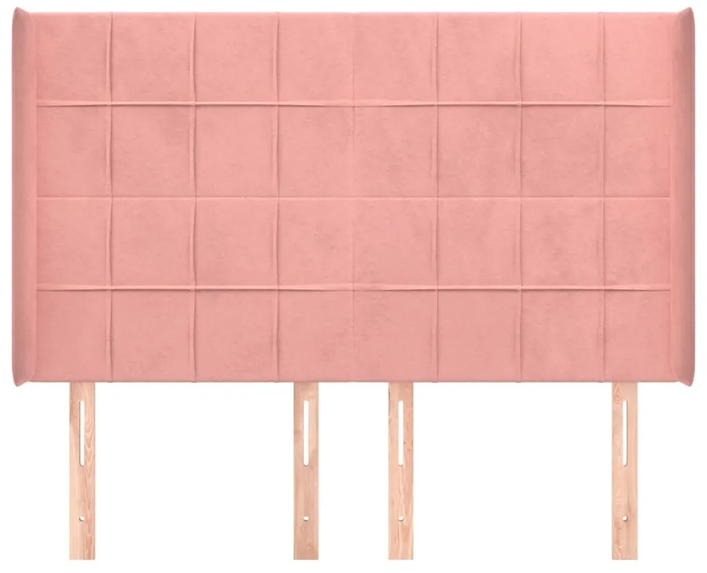 Cabeceira cama c/ abas veludo 147x16x118/128 cm rosa