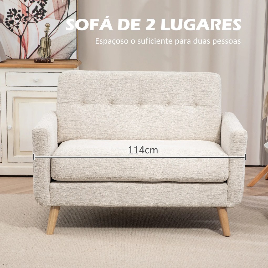 Sofá de 2 Lugares Estofado em Veludo Sofá de Sala de Estar Moderno com Apoio para os Braços e 114x71x82 cm Bege