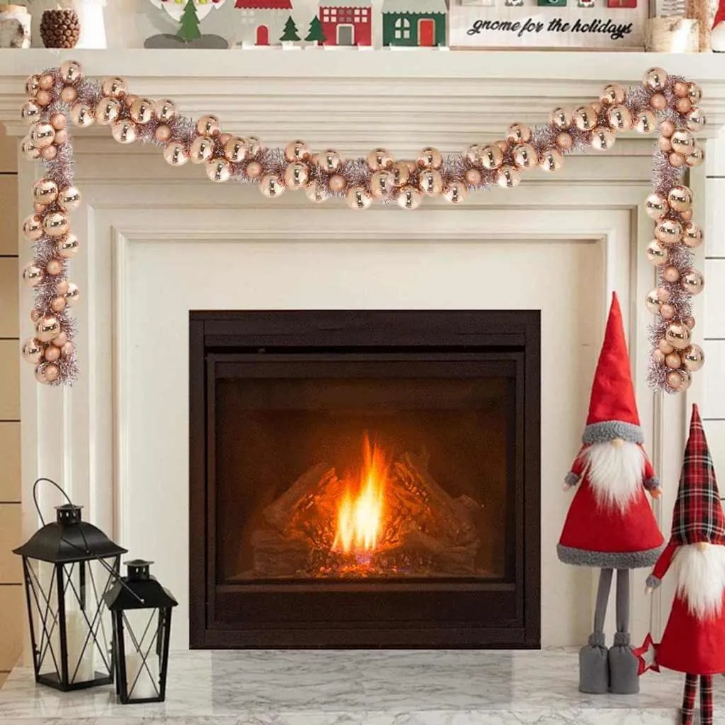 vidaXL Guirlanda de Bolas de Natal Rosa dourado 186 cm Poliestireno