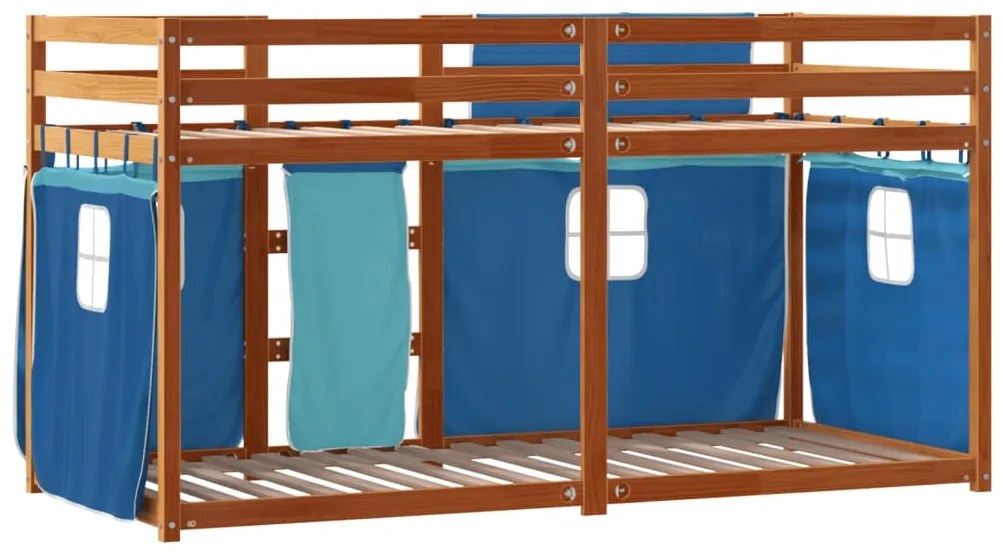 Beliche com cortinas 90x190 cm madeira de pinho maciça azul