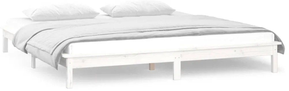 Estrutura de cama c/ LED casal 135x190 cm madeira maciça branco