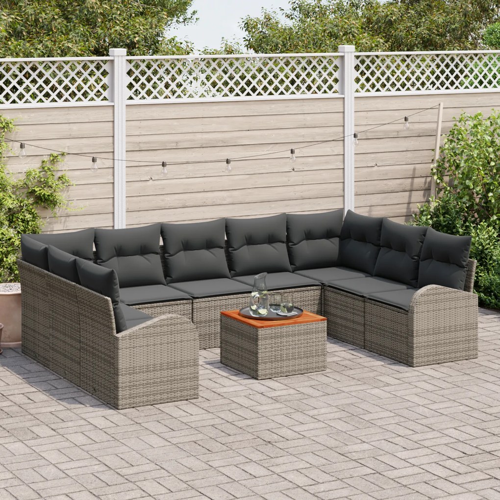 Conjunto de Sofá de Jardim vidaXL de 10 Peças com Almofadas Cinza Ratt