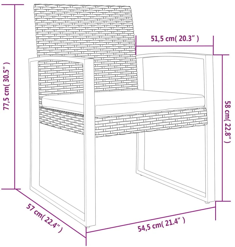 Cadeiras de jantar para jardim 2 pcs vime PP cinzento-escuro