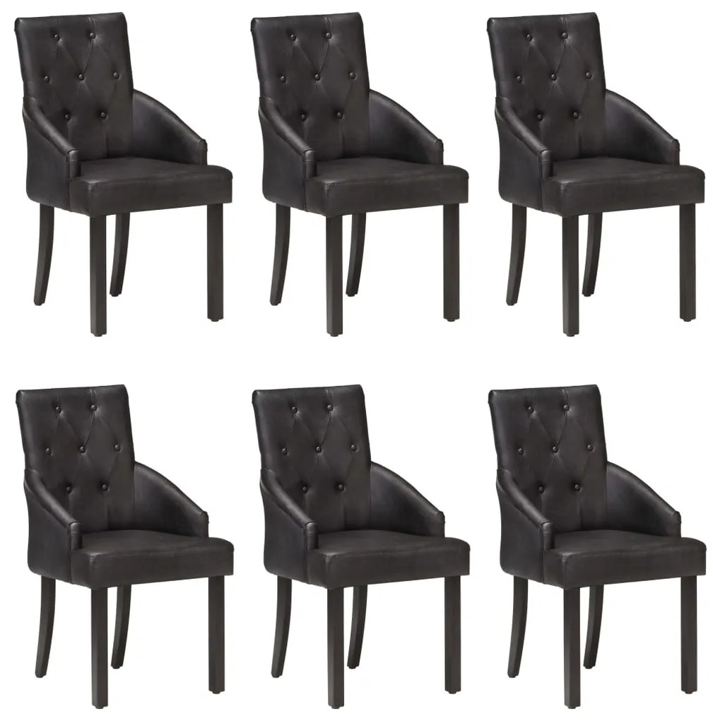Cadeiras de jantar 6 pcs couro de cabra genuíno preto