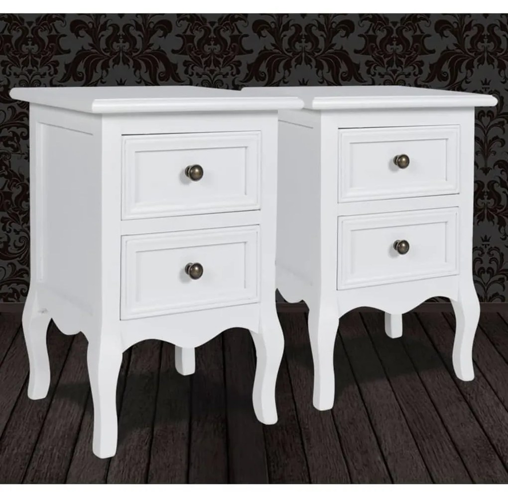 Mesas-de-cabeceira com 2 gavetas 2 pcs MDF branco