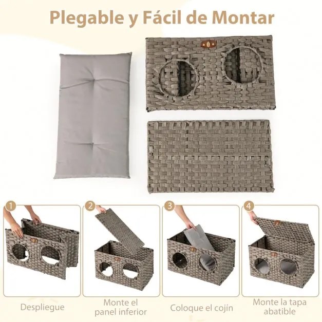 Cama dobrável para gatos  60 cm x 35 cm x 35 cm de interior com almofada macia removível Tampa com fechadura Cinza