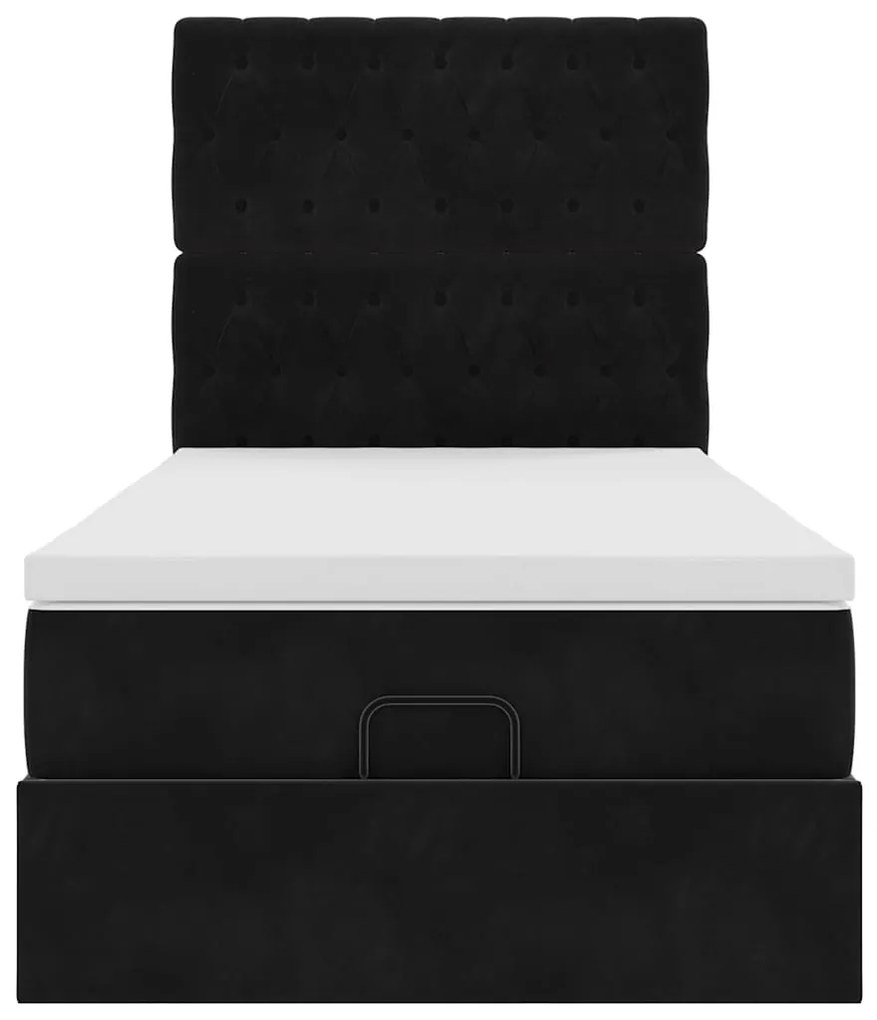 Estrutura de cama otomana com colchões preto veludo