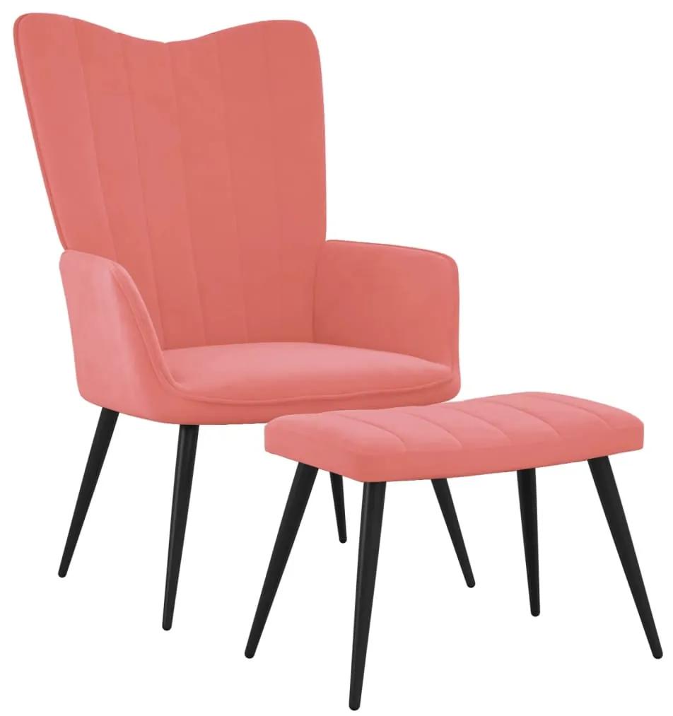 327692 vidaXL Cadeira de descanso com banco veludo rosa