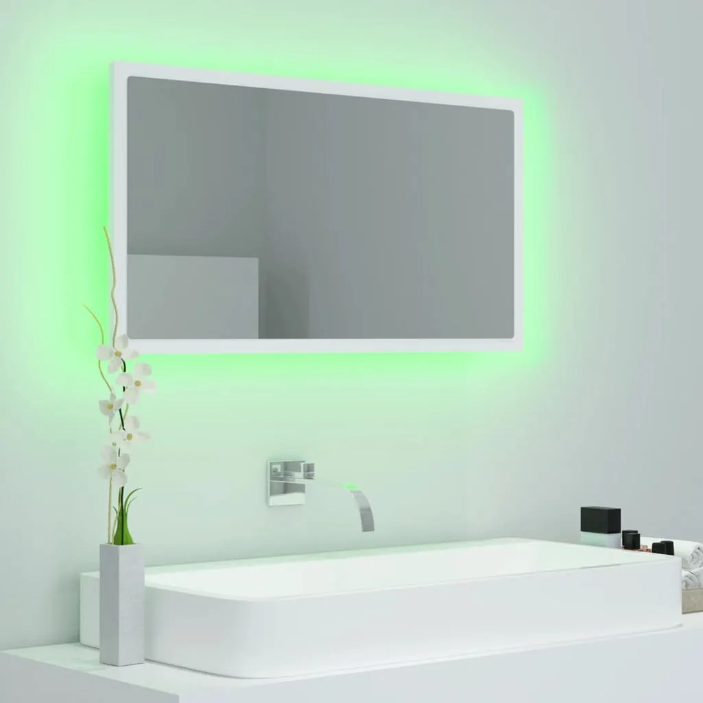 Espelho de casa de banho c/ LED 80x8,5x37 cm acrílico branco
