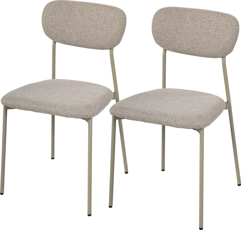 Conjunto de 2 cadeiras modernas de sala de jantar (MESA NÃO INCLUIDA), cadeiras de cozinha empilháveis em tecido com efeito de linho, castanho claro