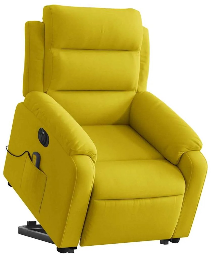 Poltrona massagens reclin. elevatória elétrica veludo amarelo
