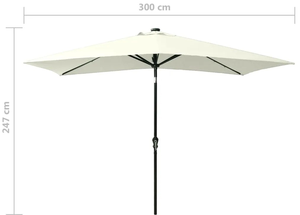 Guarda-sol de jardim com luzes LED e poste de aço 2x3 m areia