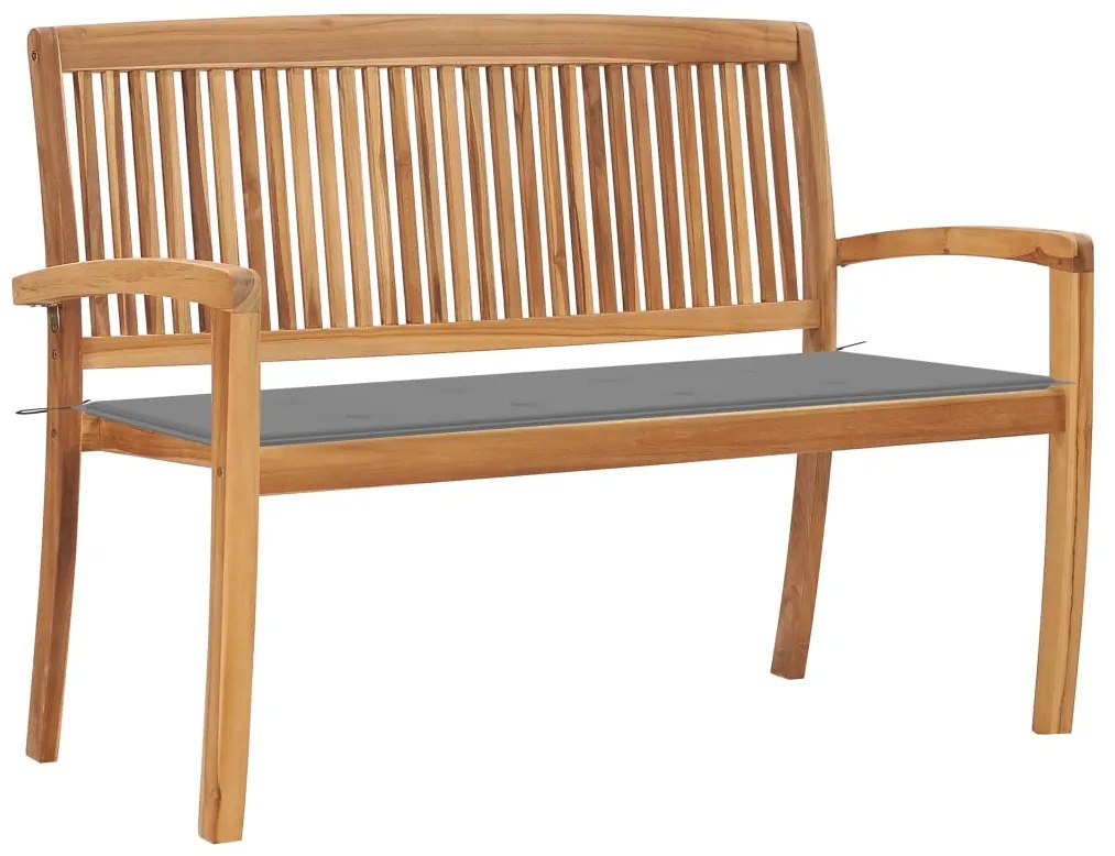 vidaXL Banco de jardim empilhável c/ almofadão 128,5 cm teca maciça