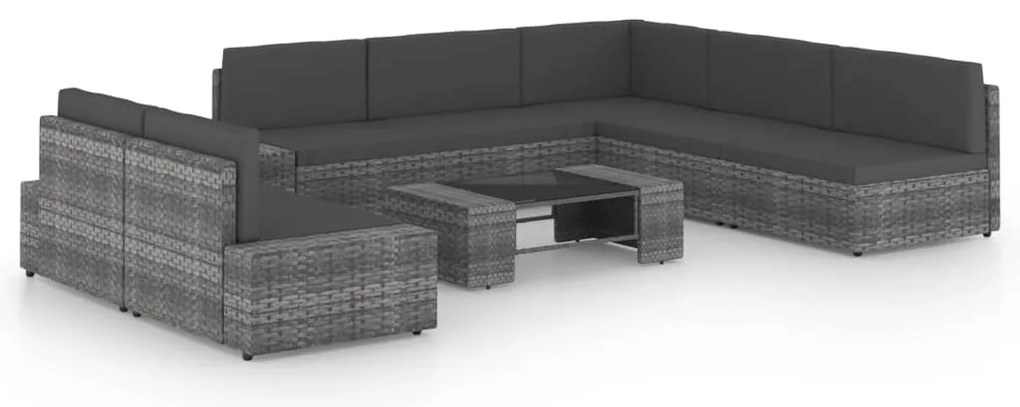 8 pcs conjunto lounge de jardim c/ almofadões vime PE cinzento