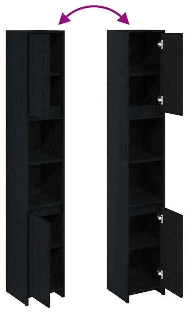 Armário de Banheiro vidaXL Preto Carvalho 30x30x183,5 cm Madeira engen