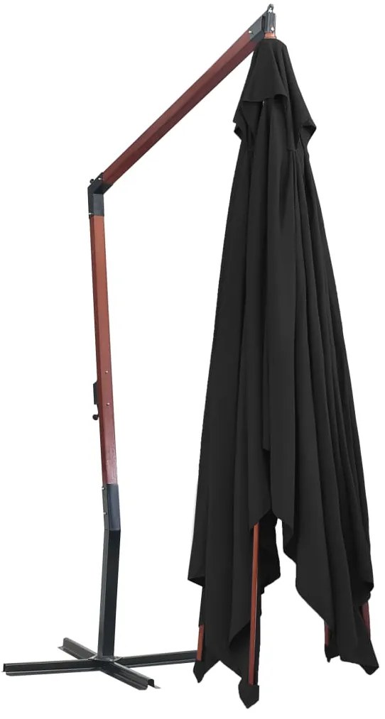 Guarda-sol suspenso com mastro de madeira 400x300 cm preto