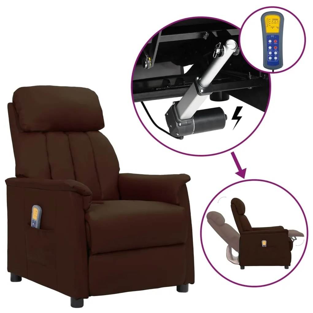 vidaXL Poltrona de massagens elevatória couro artificial castanho