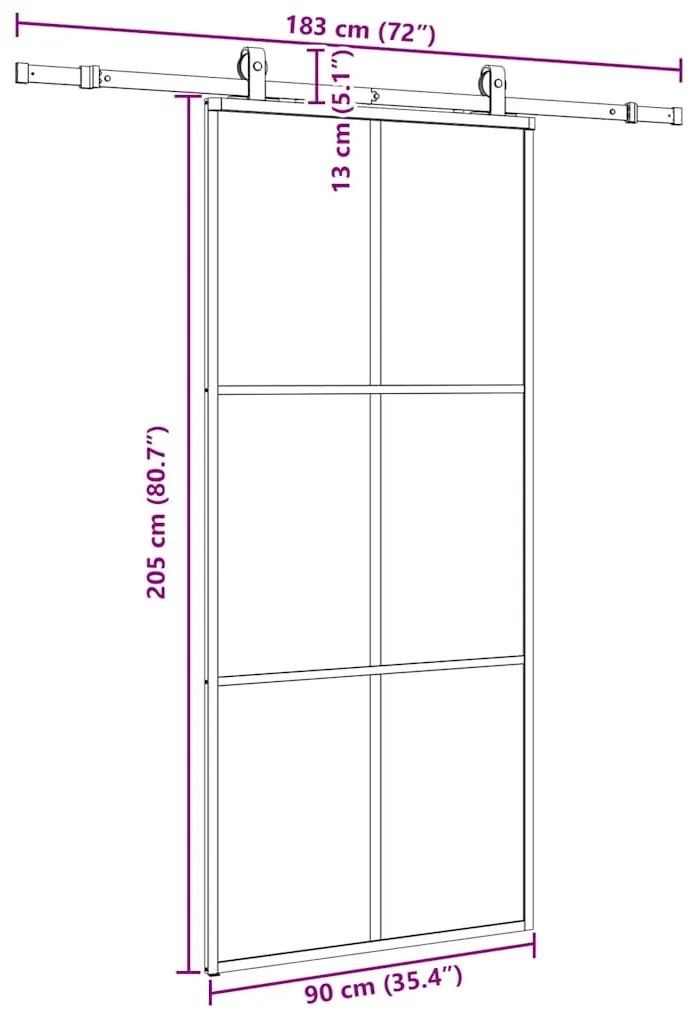 Porta deslizante c/ conj. ferragens 90x205cm vidro ESG preto