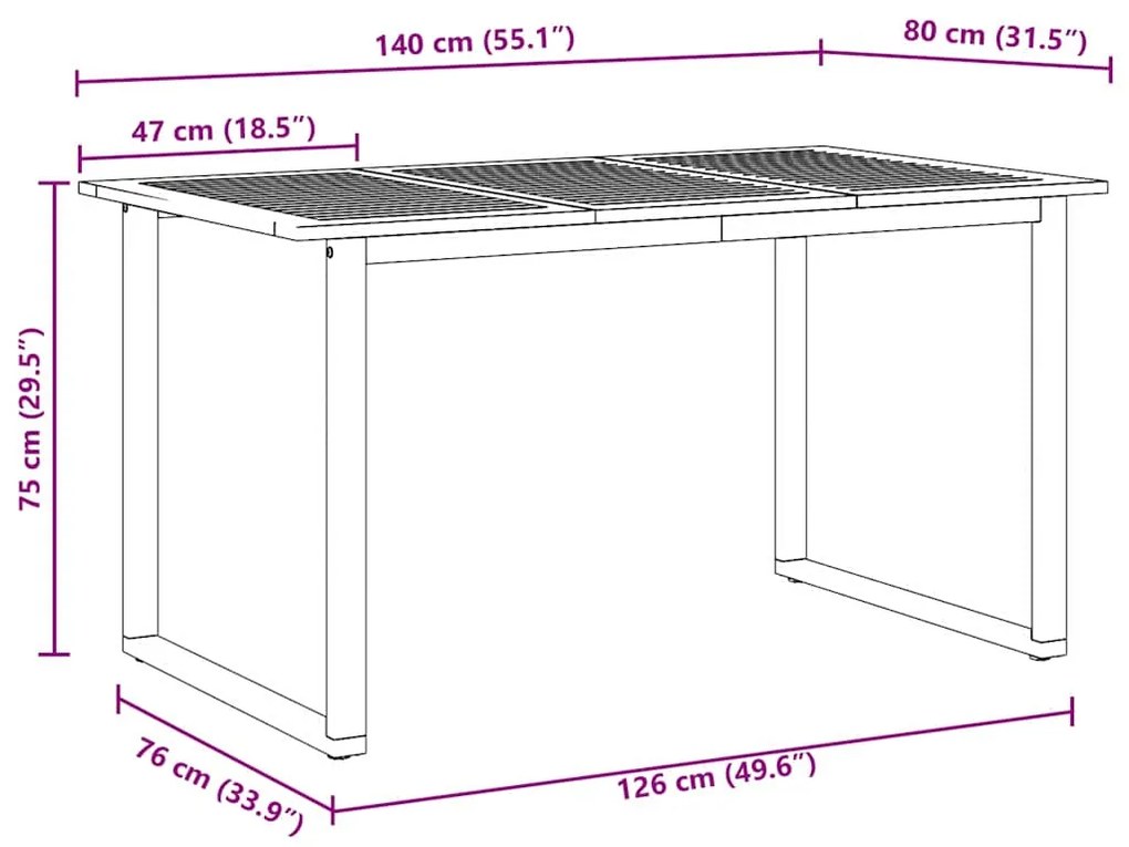 Mesa de Jantar Exterior vidaXL Cinza 140x80x75 cm Aço e Madeira Sólida