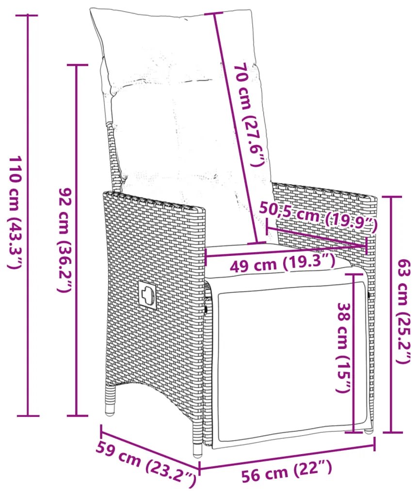 9 pcs conjunto de bistrô para jardim c/ almofadões vime PE bege