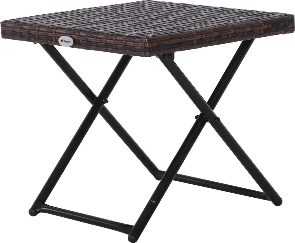 Mesa de Jardim em Vime Sintético Mesa Dobrável com Pés Cruzados e Estrutura de Aço para Pátio Varanda 40x40x40 cm Castanho