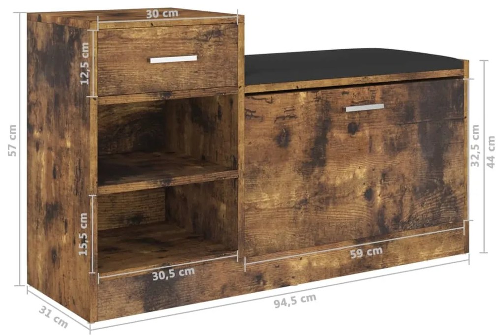 Banco sapateira 94,5x31x57 cm contraplacado carvalho fumado