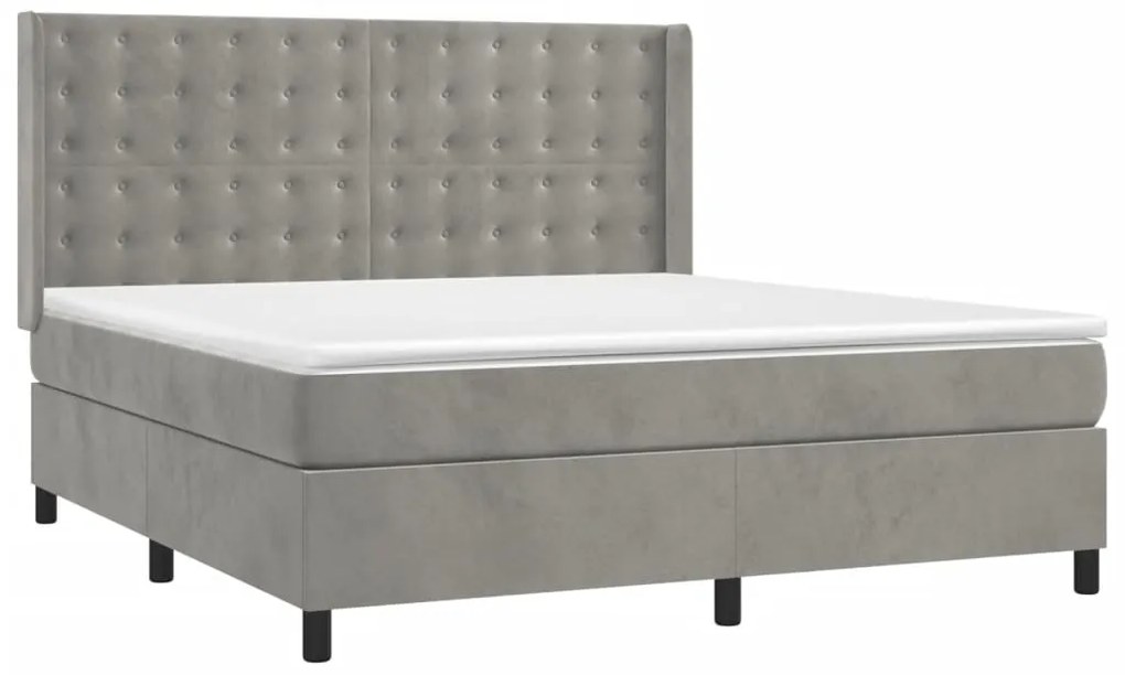 Cama box spring c/ colchão/LED 160x200 cm veludo cinzento-claro