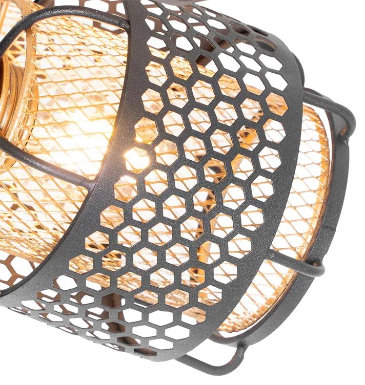 Candeeiro de teto design preto com 5 luzes douradas - Noud Design