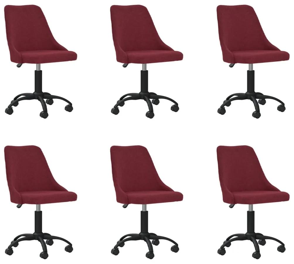 3090191 vidaXL Cadeiras de jantar giratórias 6 pcs tecido vermelho tinto