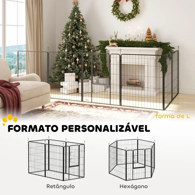 Parque para Cães com 6 Painéis de 100 cm de Altura com Porta para Interior e Exterior Preto
