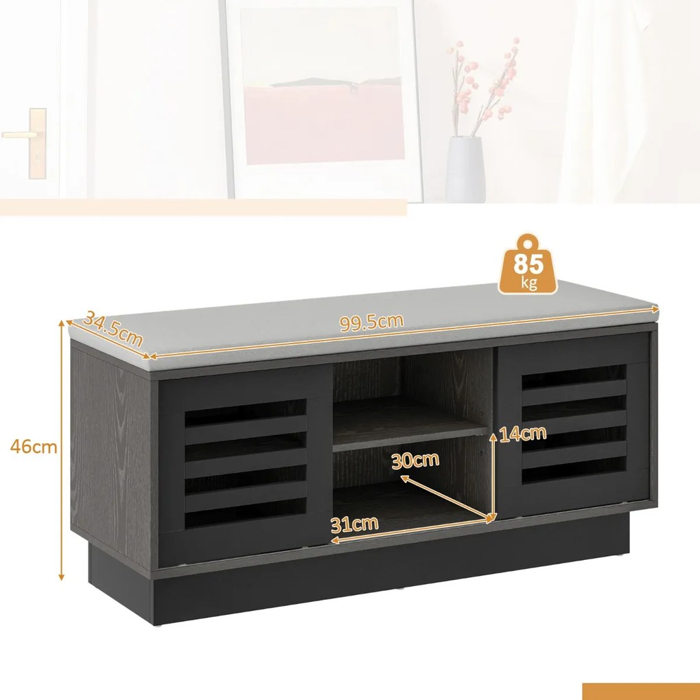 Banco Sapateira com Assento com 6 Compartimentos de Arrumação 3 Prateleiras e 2 Portas para Entrada 99,5 x 34,5 x 46 cm Cinza + Cinza Escuro