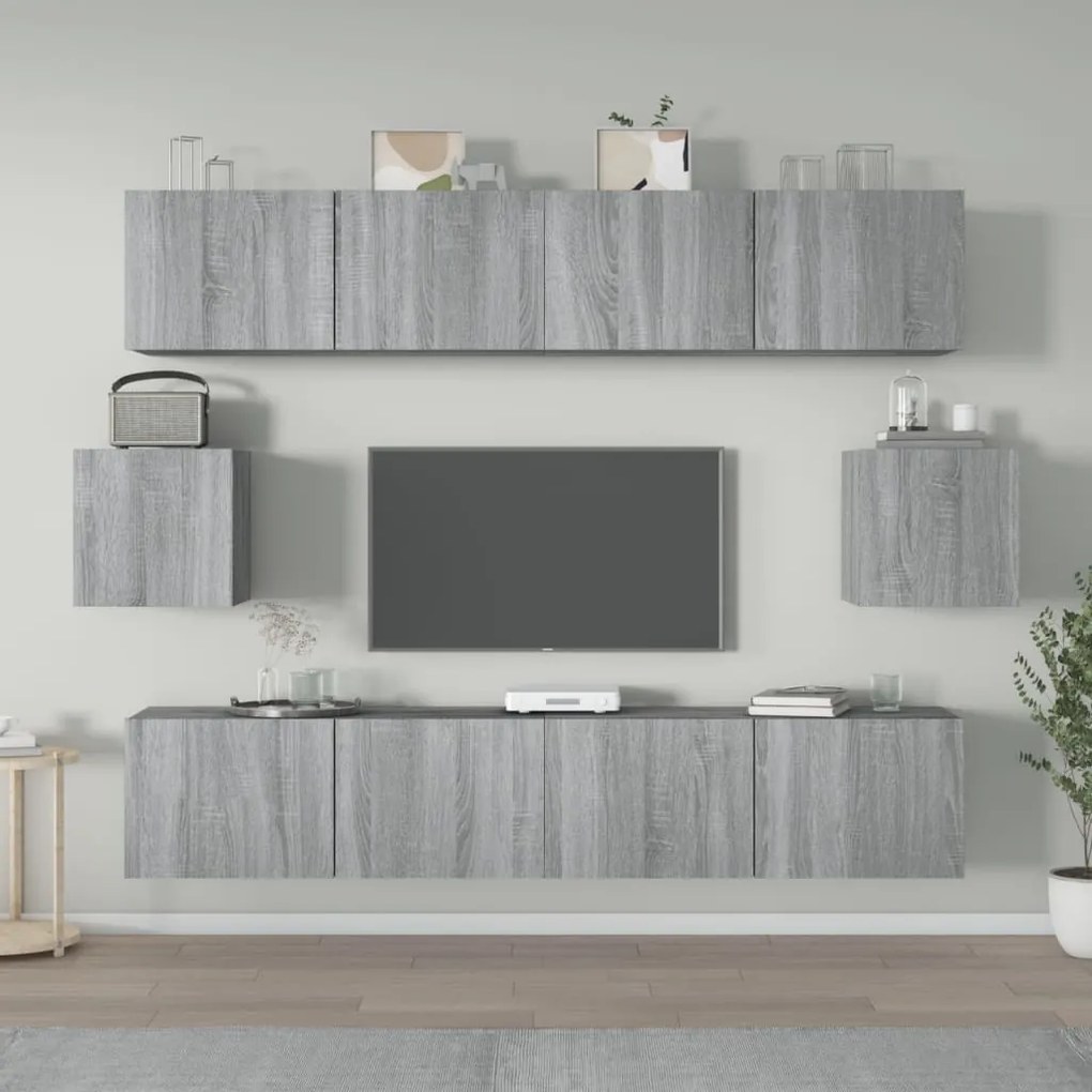 vidaXL Conjunto móveis de TV 6 pcs madeira processada sonoma cinza