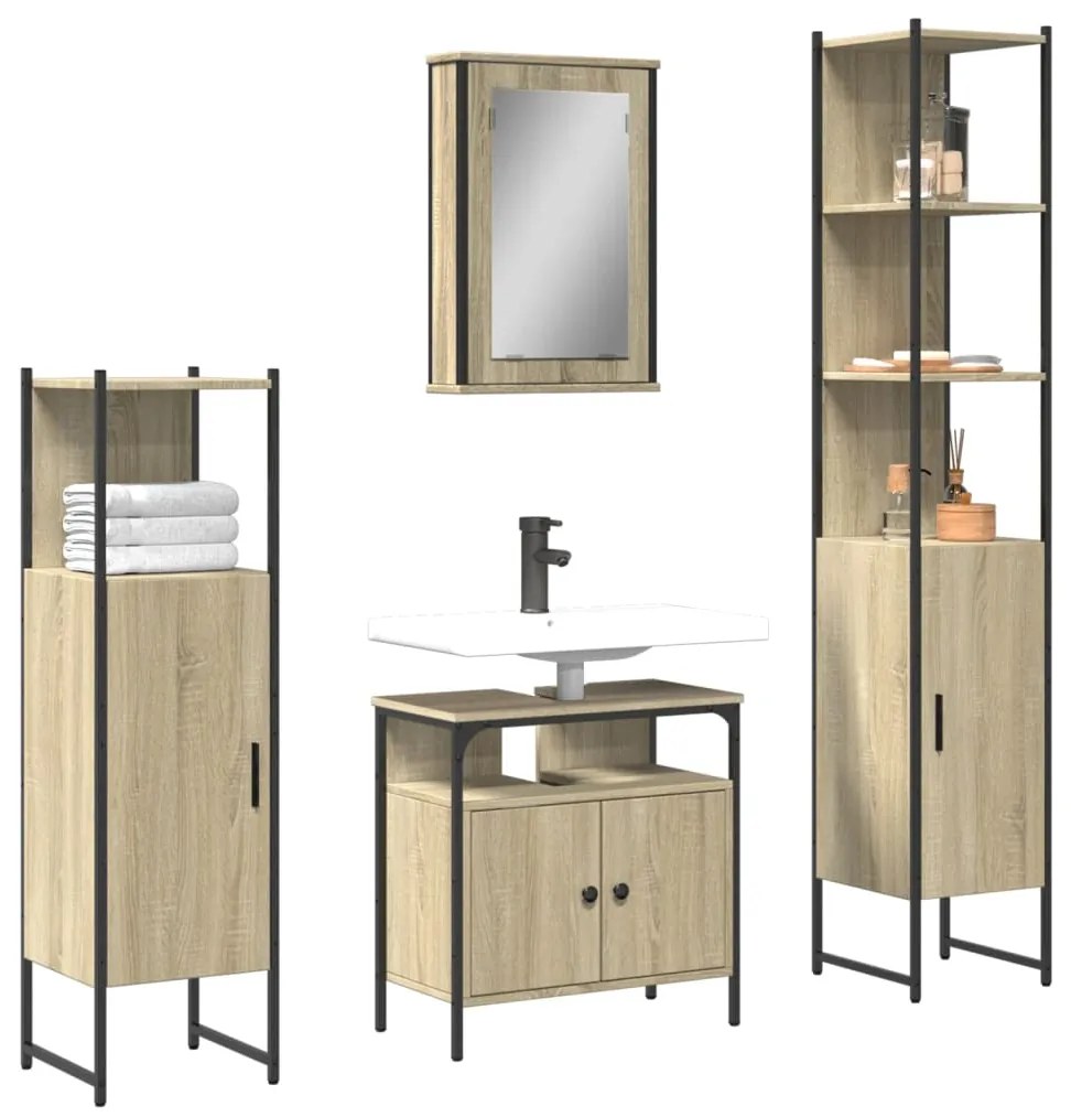 vidaXL 4 pcs conj. móveis casa banho derivados madeira carvalho sonoma