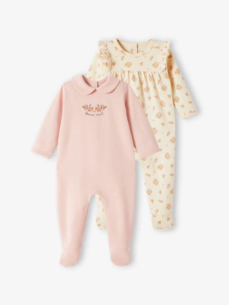 Lote de 2 pijamas "noites suaves", em interlock, para bebé rosa-pálido