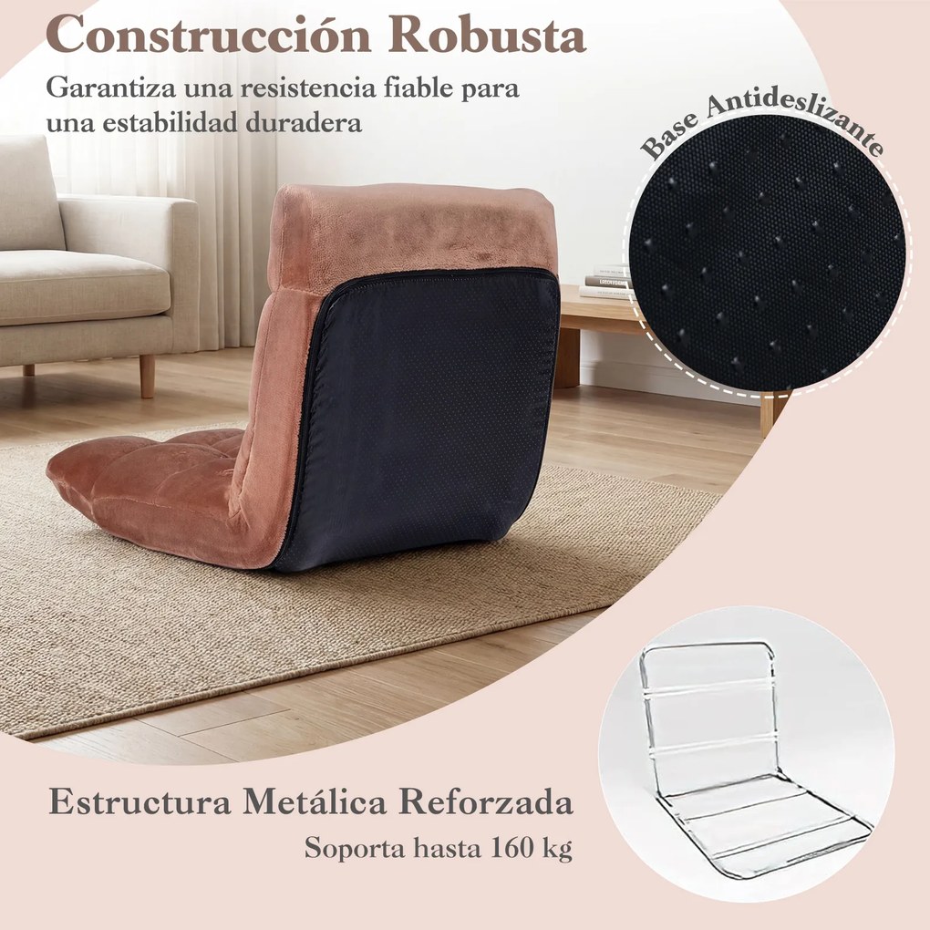Sofá de chão dobrável 60 x 49,5 x 51 cm com encosto de 14 posições e enchimento de espuma macia para meditação, leitura e yoga Café