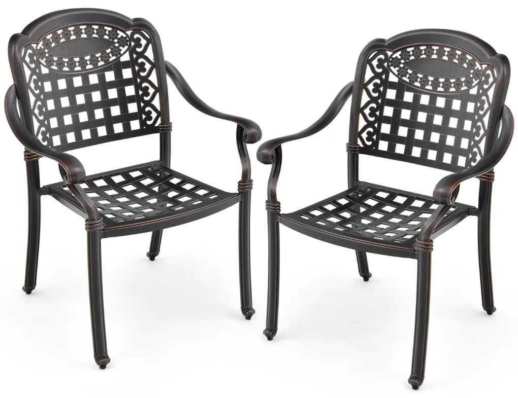 Conjunto de 2 cadeiras jardim ou varanda empilháveis em alumínio fundido com braços 66 x 62 x 90 cm cor Bronze