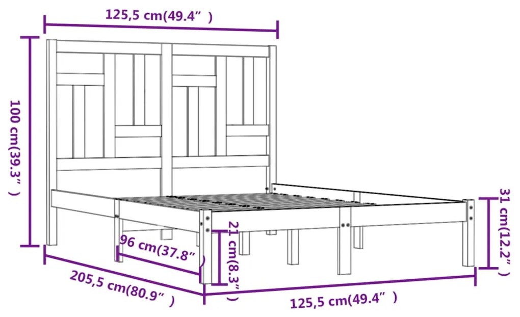 Cama sem colchão 120x200 cm madeira de pinho maciça branco