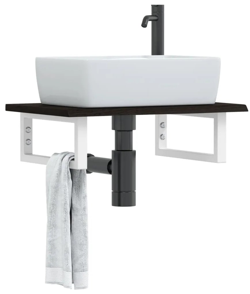 vidaXL Prateleira de parede p/ lavatório aço/madeira carvalho maciça