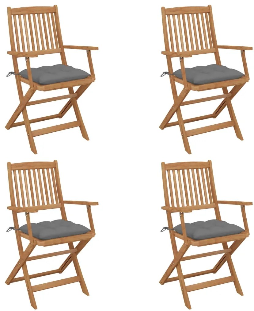Cadeiras de jardim dobráveis c/ almofadões 4 pcs acácia maciça