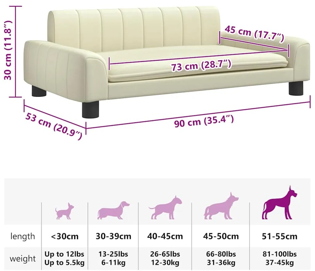 Cama para cães 90x53x30 cm couro artificial cor creme