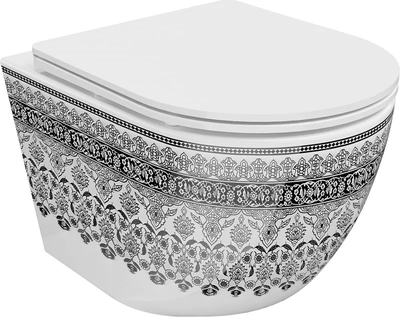 Mexen Lena sanitário suspenso Rimless com tampo de fecho suave slim, duroplast, branco/preto padrão - 30224095