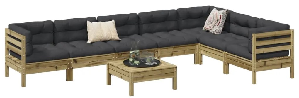 vidaXL 8 pcs conj. sofás jardim c/ almofadões madeira pinho impregnada