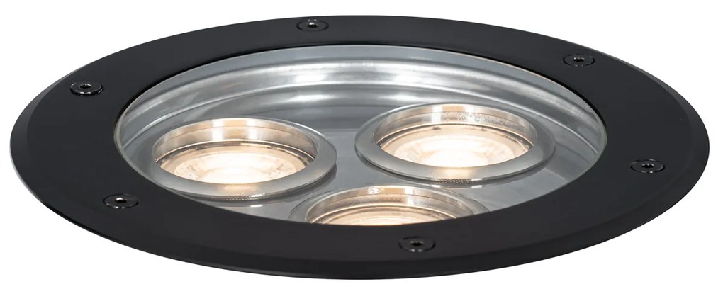 Foco de chão moderno preto 3 luzes IP65 - Tribus Moderno