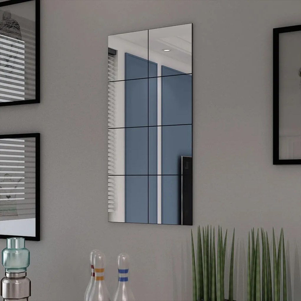 vidaXL Espelho de azulejos de vidro sem moldura 8 pcs 20,5 cm