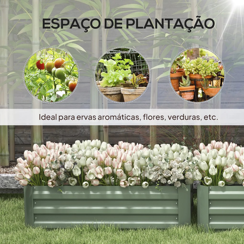 Conjunto de 2 floreiraa de Aço Caixa de Plantio Quadrada para Cultivos de Plantas Flores Pátio Exterior 100x50x30 cm Verde