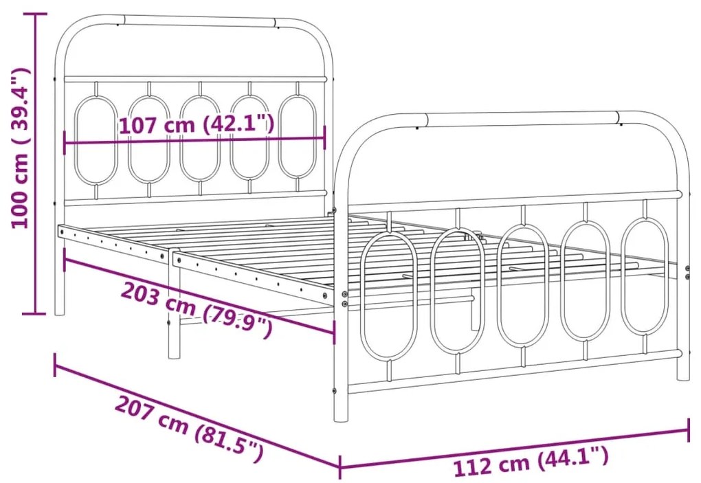 Estrutura de cama com cabeceira e pés 107x203 cm metal branco