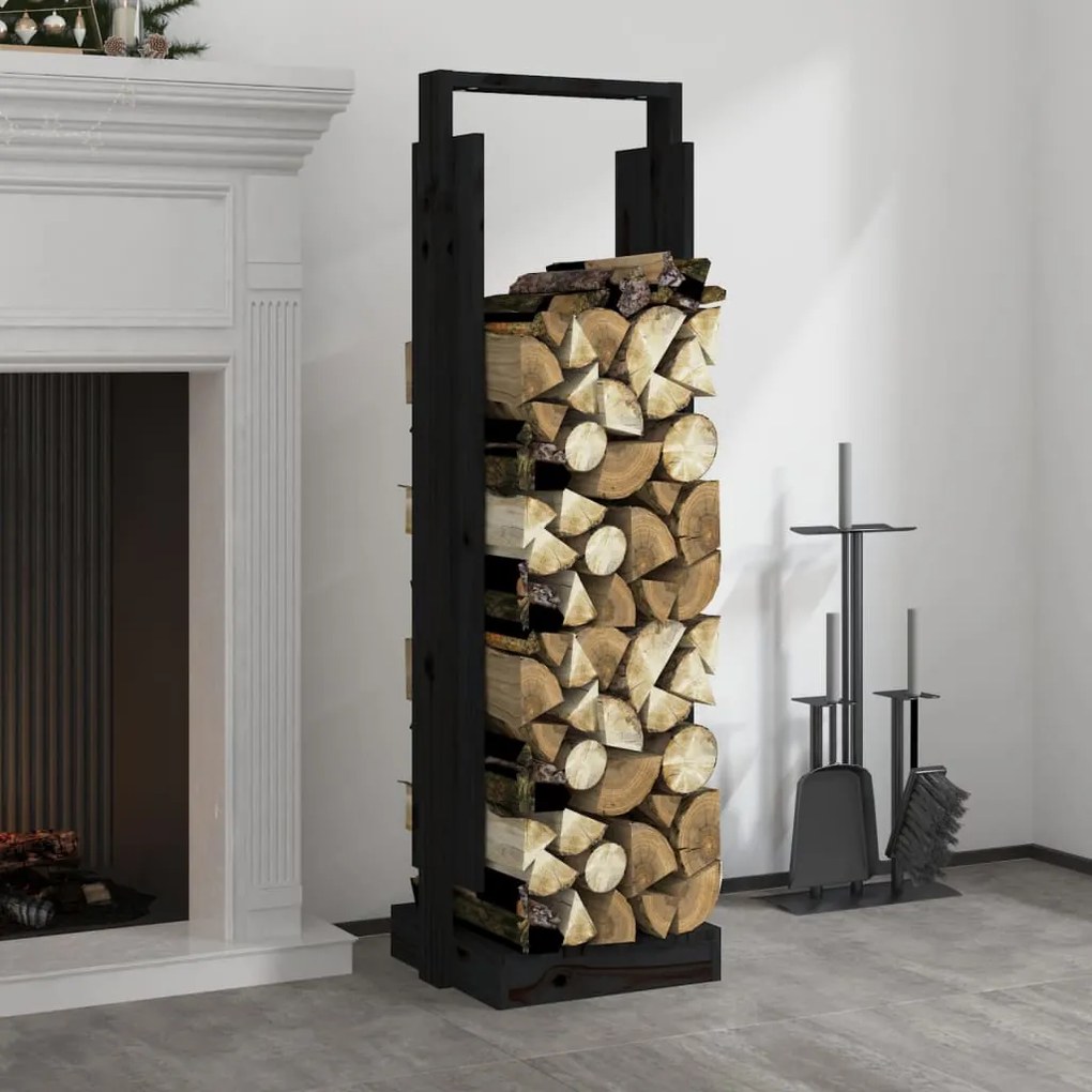 vidaXL Suporte de lenha 33,5x30x110 cm pinho maciço preto